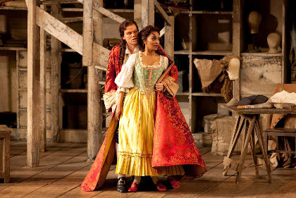 Bo Skovhus and Danielle de Niese in an "unseen" moment from the Met's "Figaro." Photo by Marty Sohl.